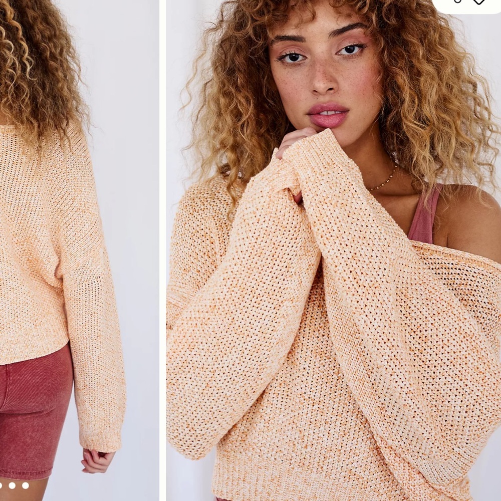 Anthropologie Off-the-Shoulder Peach Orange Knit Sweater NWT Size Womens small - Picture 2 of 6
